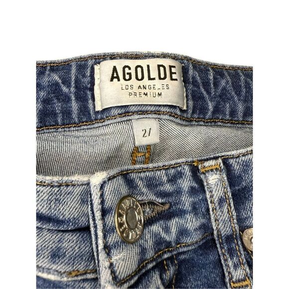 AGOLDE Women’s 27 Cropped Ankle Low Rise Jeans Medium Wash Distressed Stretch - Picture 4 of 6